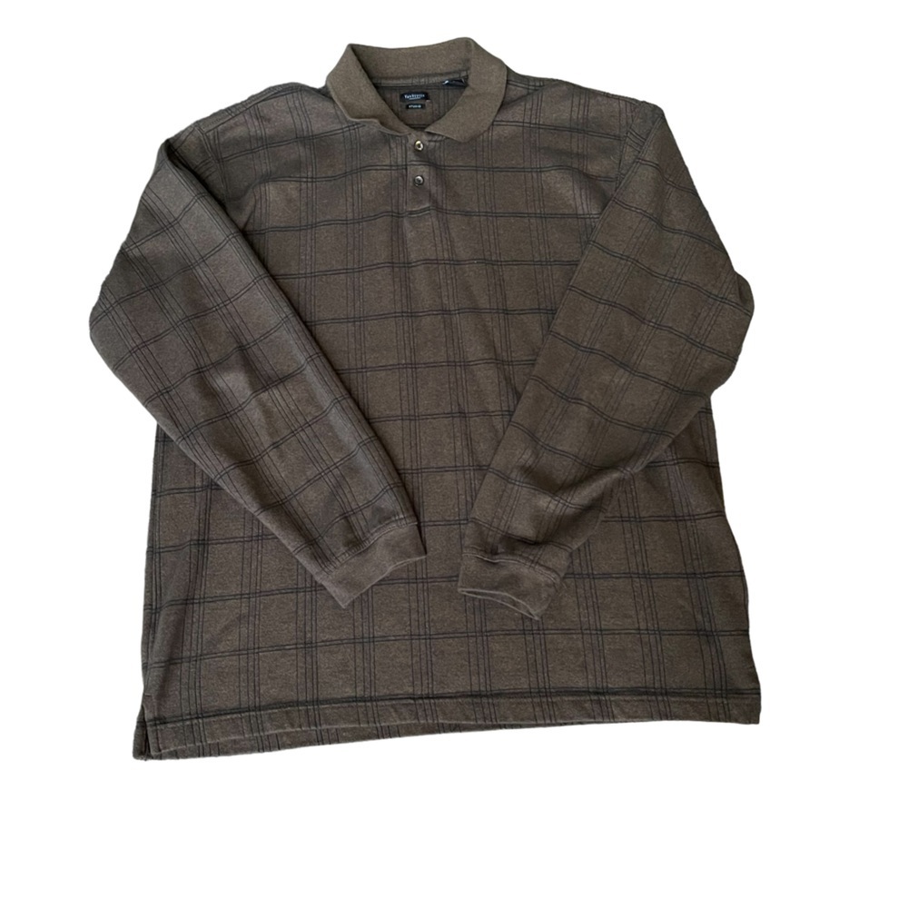Van Heusen Cotton Blend Long Sleeve Polo Shirt in Dark Brown Size: XL